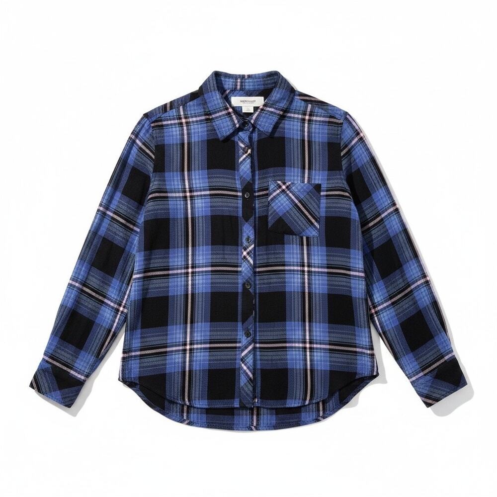 Workshop Republic Clothing Womens Plaid Button Front Flannel Shirt Blue S Grunge